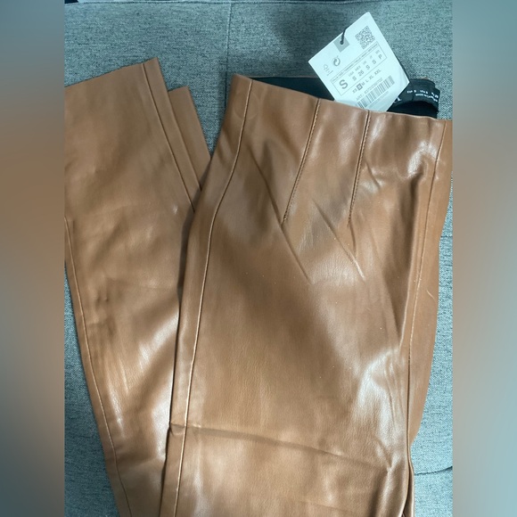 Zara Tan Leather Leggings - Picture 1 of 3